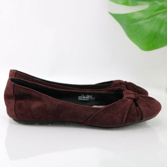 Born Womens Adele Ballet Flat Size 7.5 Burgundy Suede Knot Bow Slip On Shoe - Picture 4 of 12